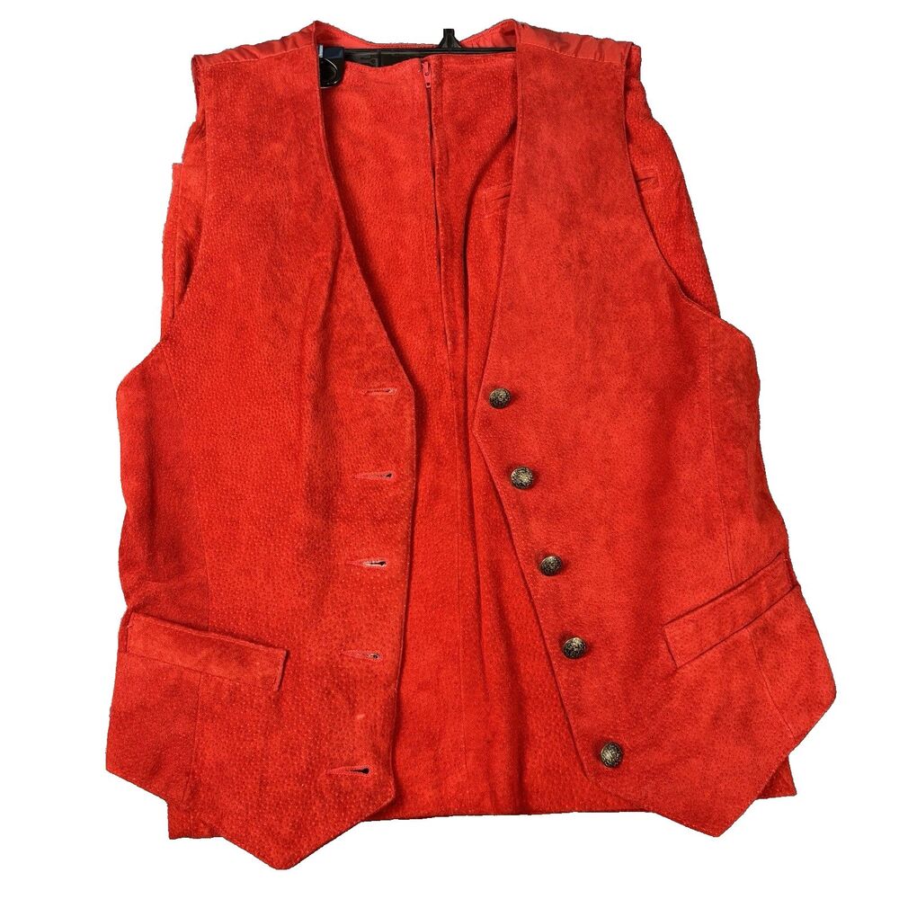 Vintage Womens Wilsons Leather Red Suede Vest Medium & Skirt Size 6 2-Piece Set
